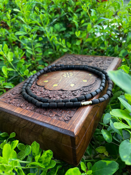 2 Round Black Tulsi Kanthi Long Beads Ghee dip black colour