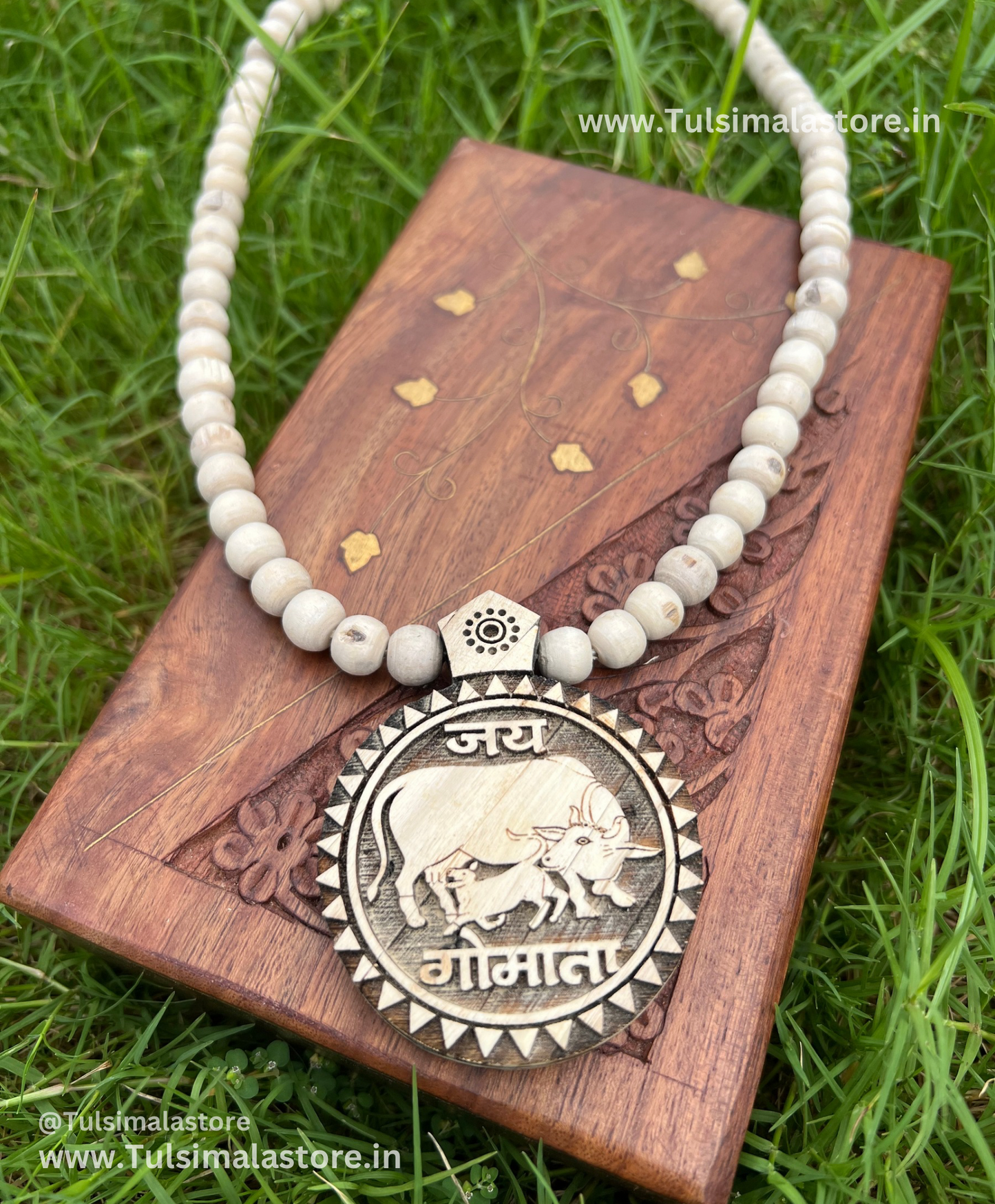Jai Gaumata tulsi locket round shape tulsi mala original tulsi 24inch