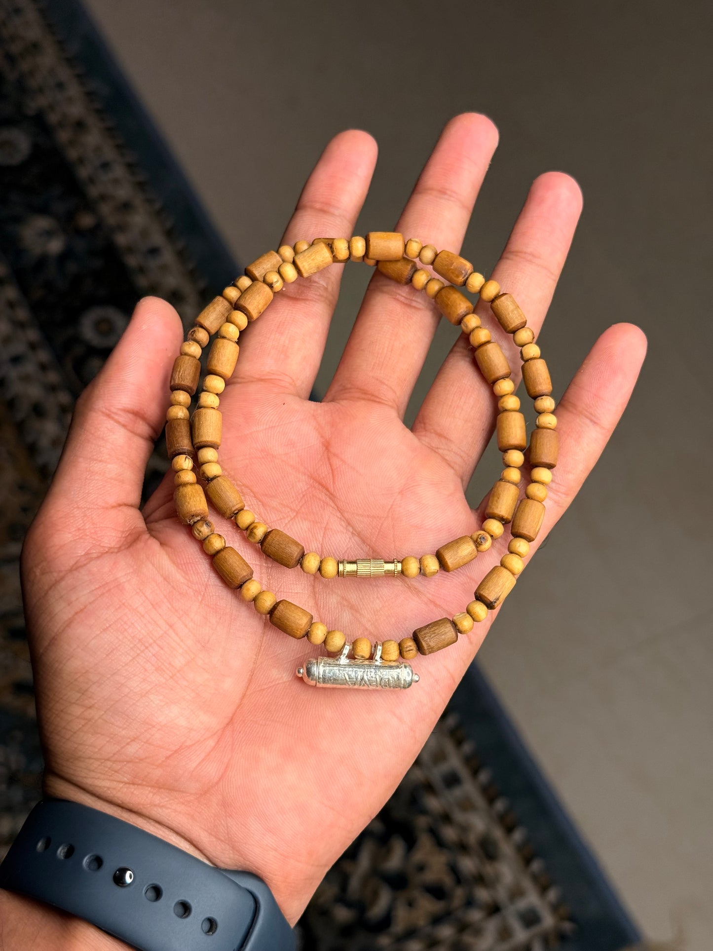 92.5 Silver Kavach with Original Tulsi Kanthi Mala (18 Inch) – Pure Tulsi Beads | Spiritual Protection Necklace | Made in Vrindavan