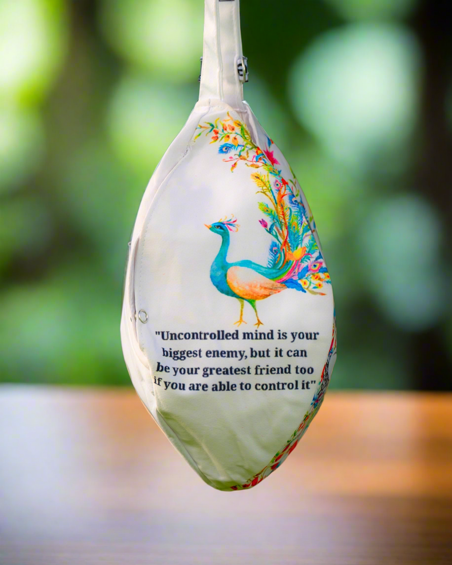 Krishna Printed Japa Mala Bag White