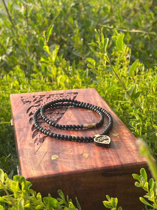 Shri Radha Locket , Black Tulsi Beads Kanthi Mala 18inch Tulsimalastore