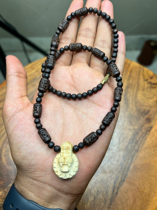 Lord Narasimha Face Locket Tulsi Black Kanthi Mala Mayapur Nrsimhadeva Handmade Original Tulsi Locket Mala 1 Round Kanthi