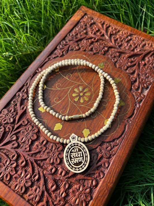 Shri Radharaman Tulsi locket and round beads Kanthi mala