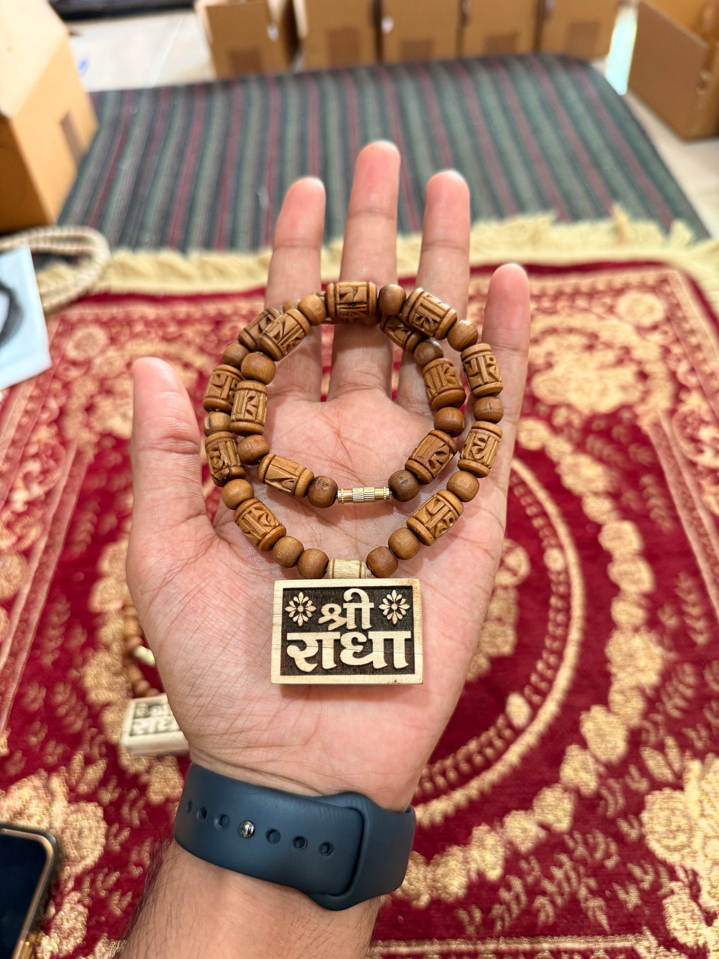 Shri Radha Name Bhaktmal Locket Kanthi Mala Brown Radha Name Tulsi Beads Original Tulsi Mala