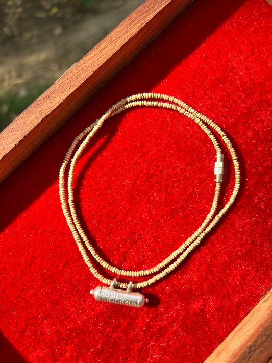 Silver Kavch Fill With Brajraj And Barik Kanthi Mala Original Tulsi Kanthi 1 Round (18inch)