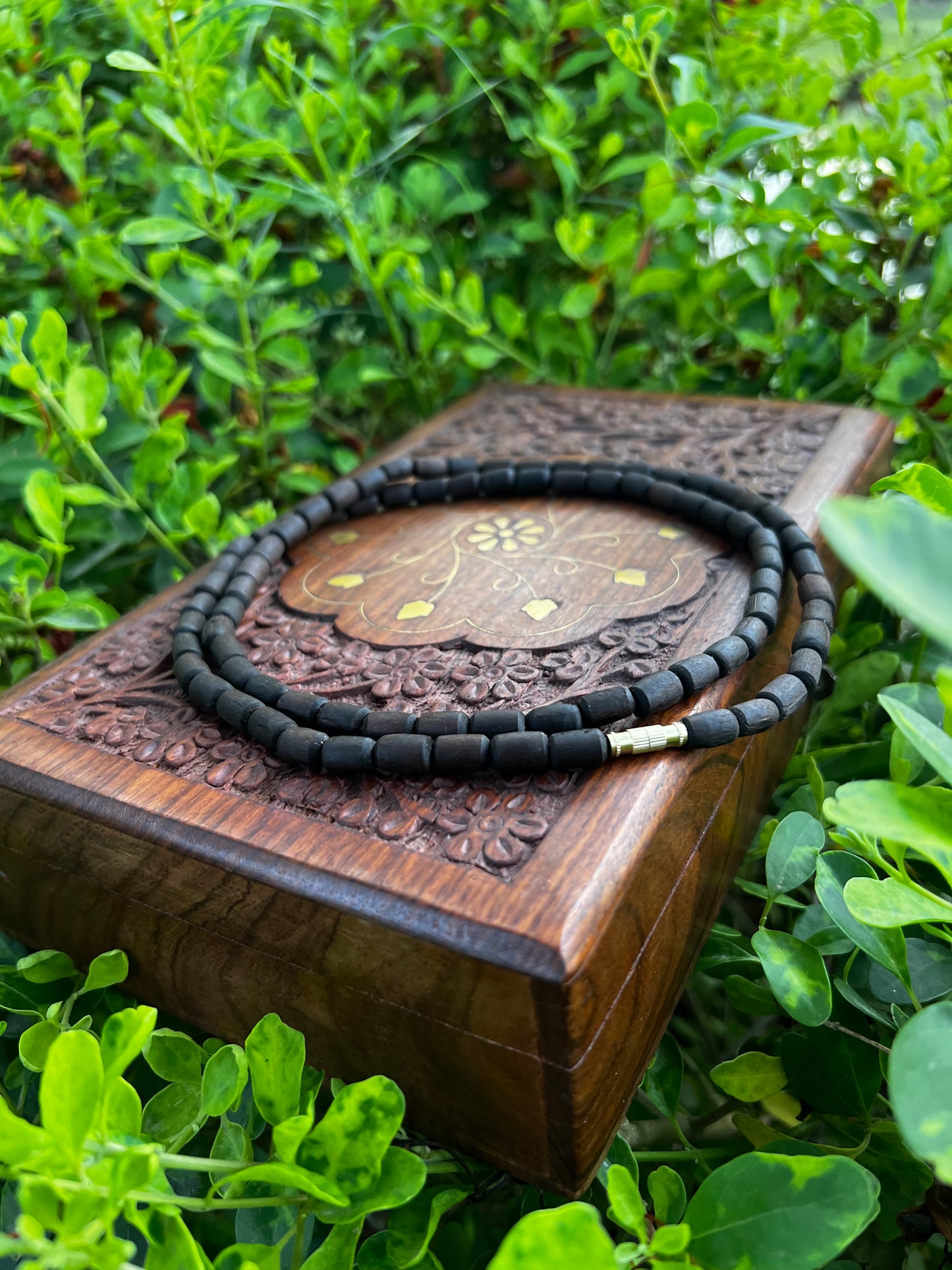 2 Round Black Tulsi Kanthi Long Beads Ghee dip black colour