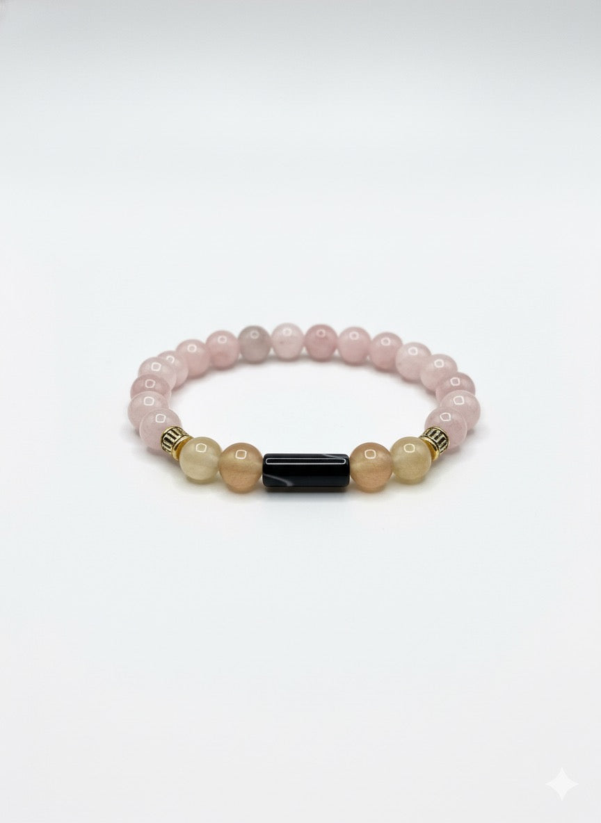 Rose Quartz & Black Agate Energy Bracelet – Love, Balance & Protection