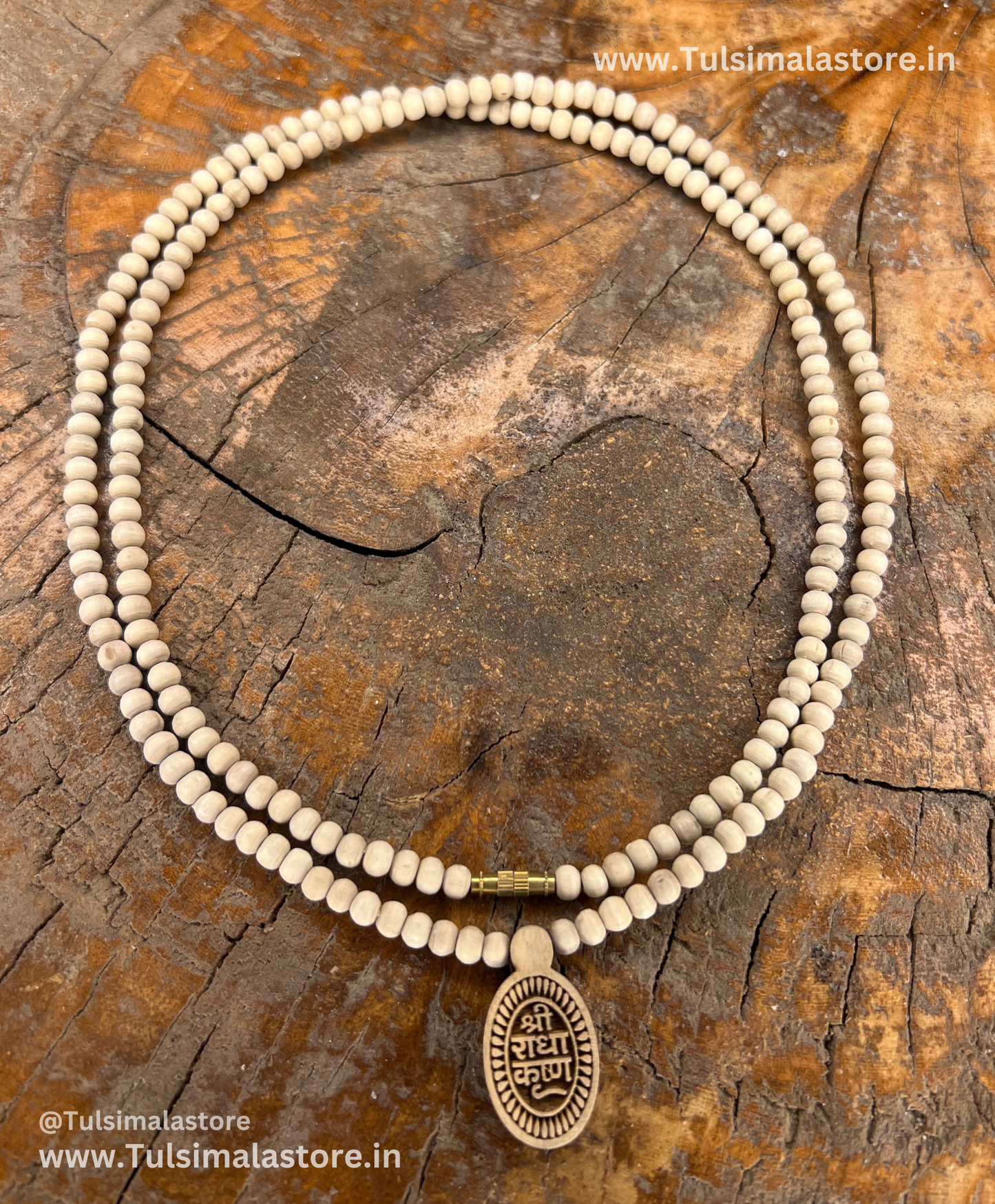 Radhakrishna Locket 2 Round Kanthi Mala Round Tulsi Beads & Locket also Made By Tulsi