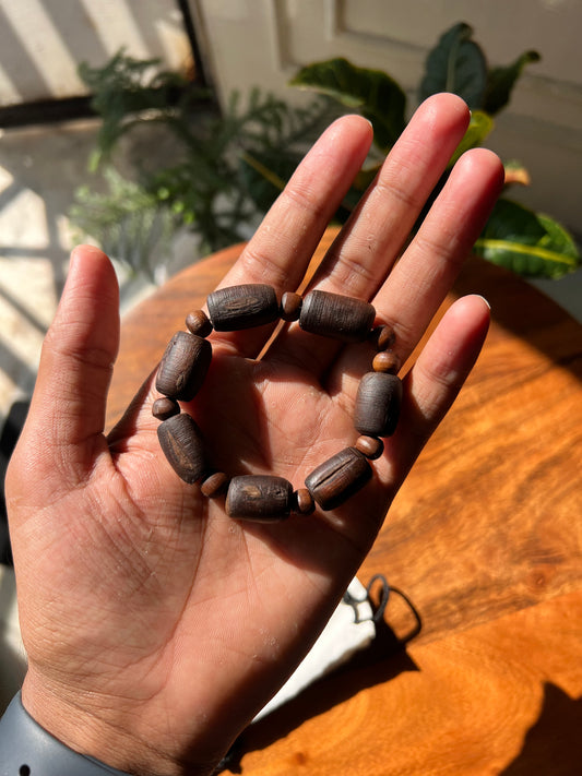 Tulsi black Long & Round Beads Bracelet with Elastic Strong Thread