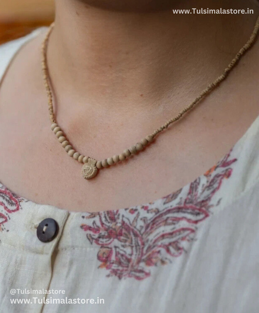 Radha Small Handemade Tulsi Locket Round Beads and Barik Beads Kanthi Mala (18inch)