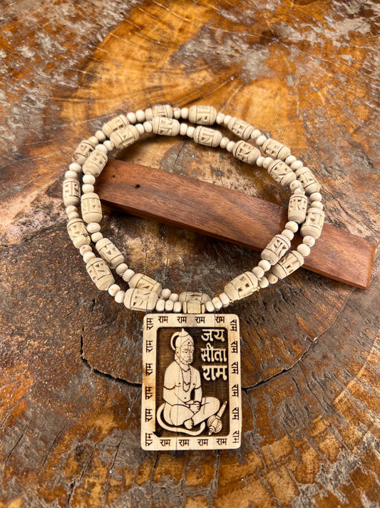 Hanuman Ji Tulsi Locket & Ram Name Handcrafted Beads Mala