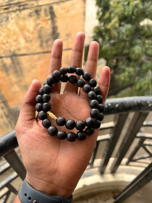 Round Black Beads Tulsi Kanthi Mala (18inch)