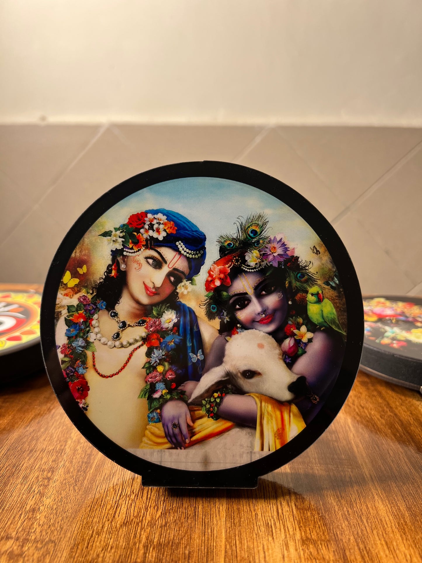 Krishna With Cow Table Round Led Frame 5.5inch