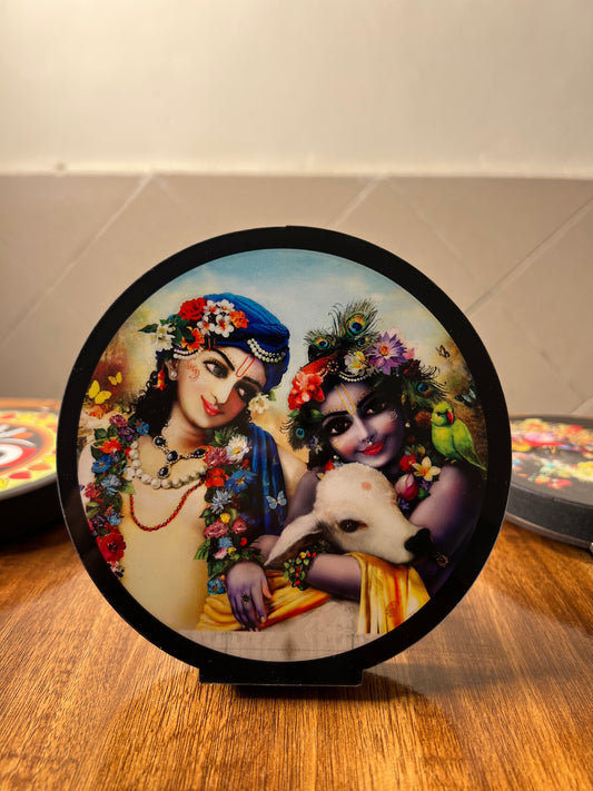 Krishna With Cow Table Round Led Frame 5.5inch