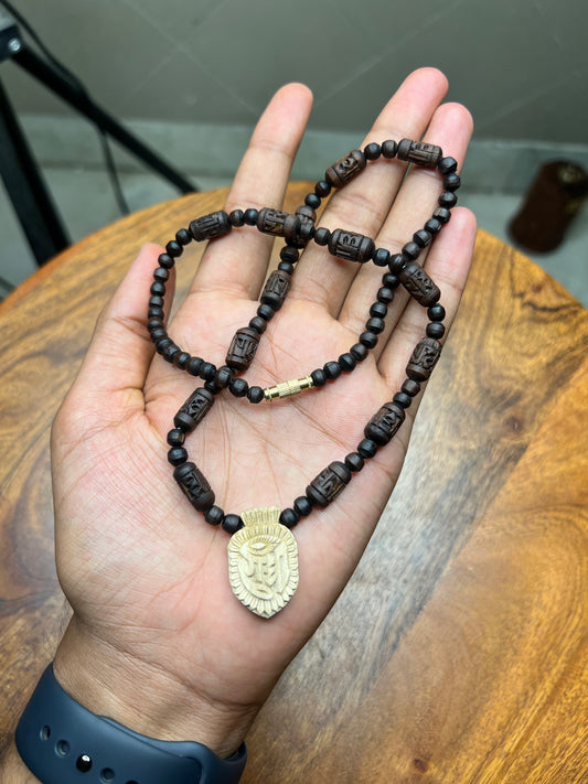 Shri Radha Handmade Tulsi Locket Black Kanthi Mala With Radha Name tulsi Beads