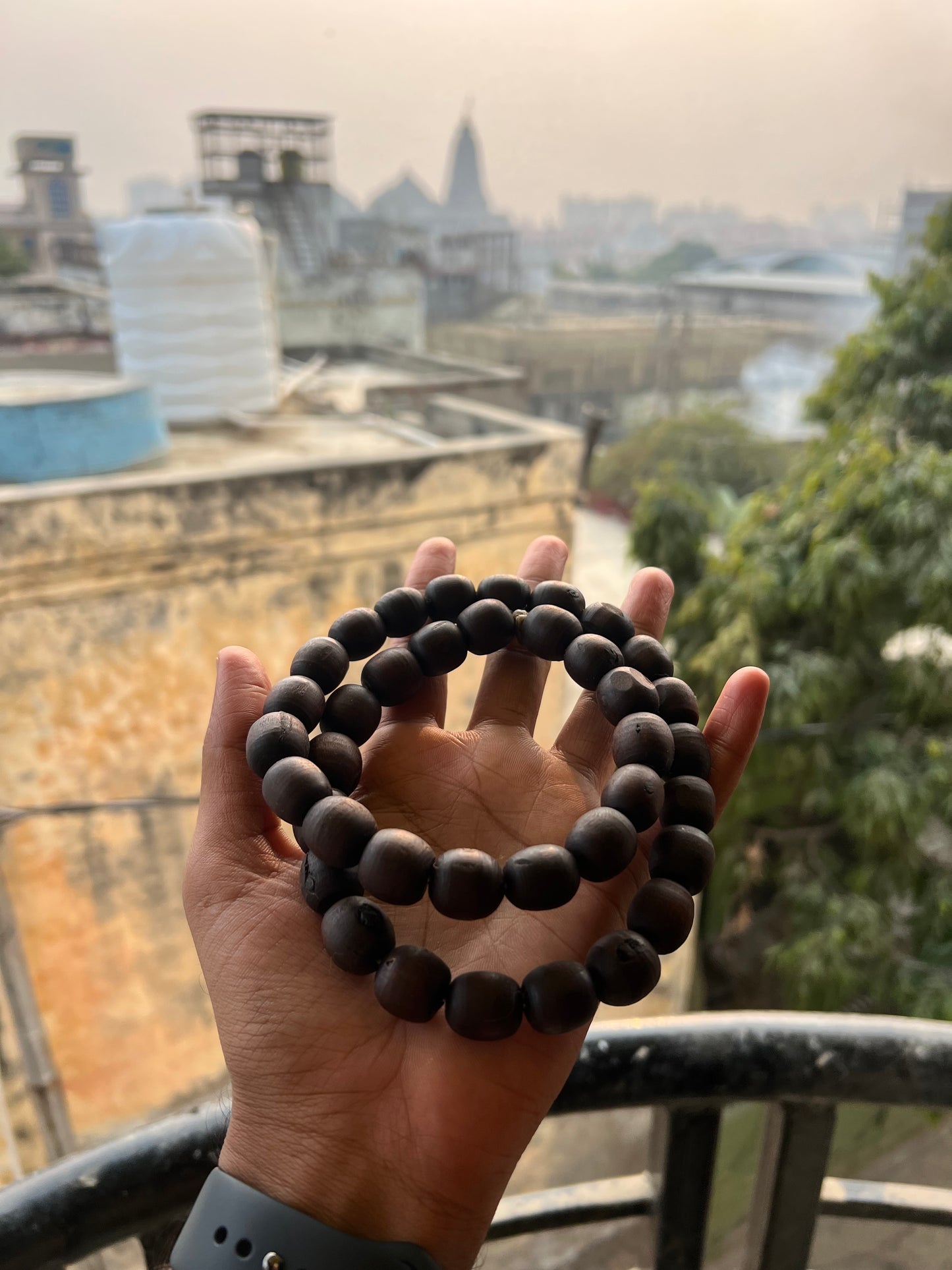 Round Black Beads Tulsi Mala (24inch) 15mm beads