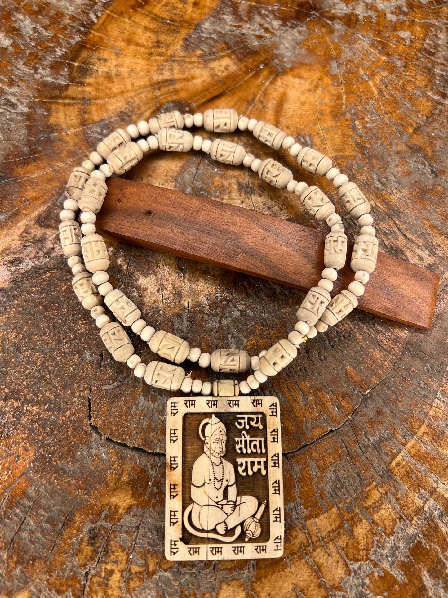 Hanuman Ji Tulsi Locket & Ram Name Handcrafted Beads Mala