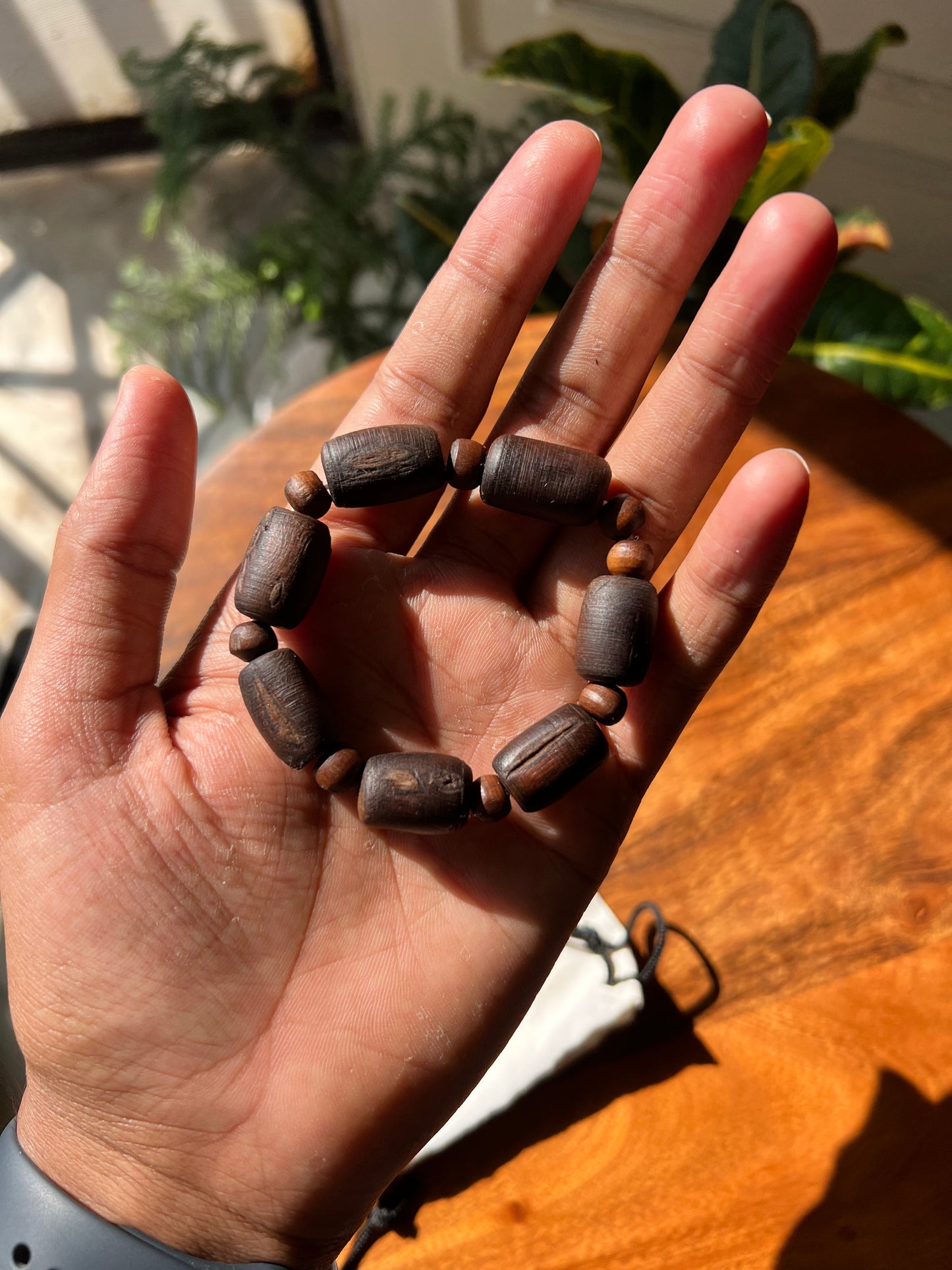 Tulsi black Long & Round Beads Bracelet with Elastic Strong Thread