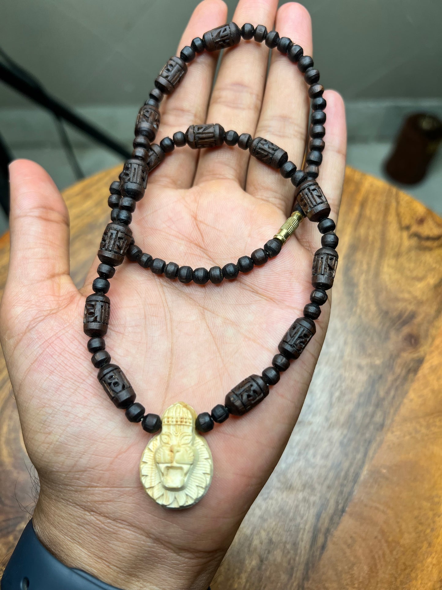 Lord Narasimha Face Locket Tulsi Black Kanthi Mala Mayapur Nrsimhadeva Handmade Original Tulsi Locket Mala 1 Round Kanthi