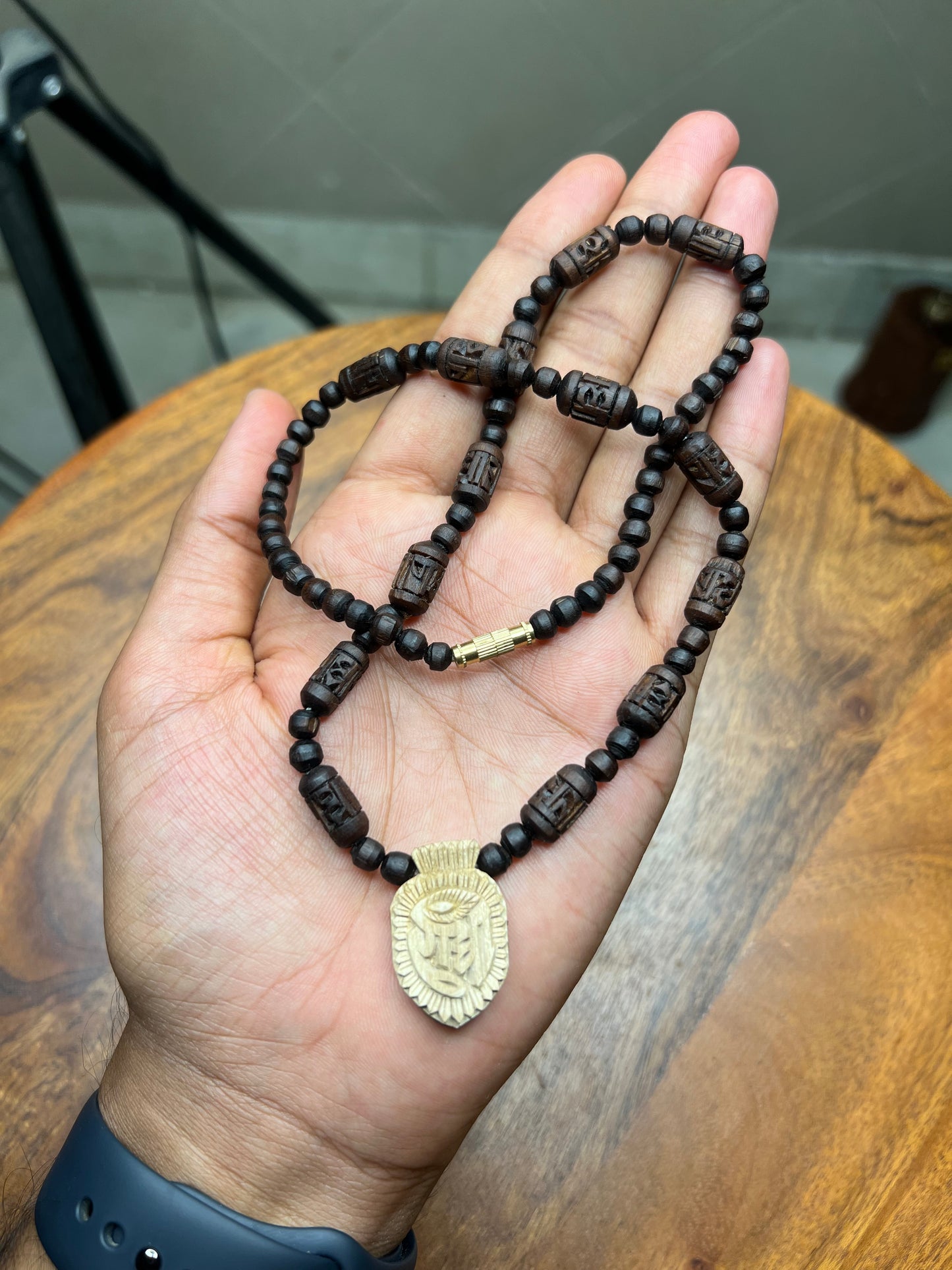 Shri Radha Handmade Tulsi Locket Black Kanthi Mala With Radha Name tulsi Beads