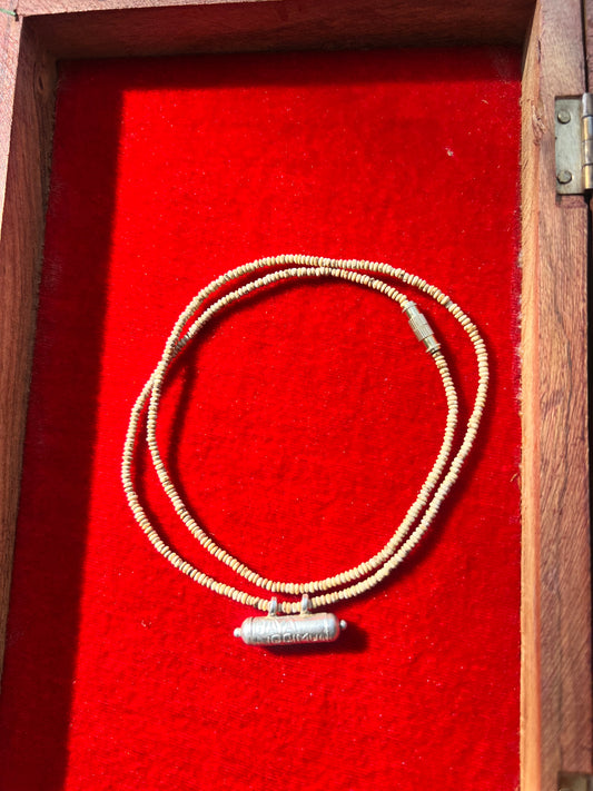 Silver Kavch Fill With Brajraj And Barik Kanthi Mala Original Tulsi Kanthi 1 Round (18inch)