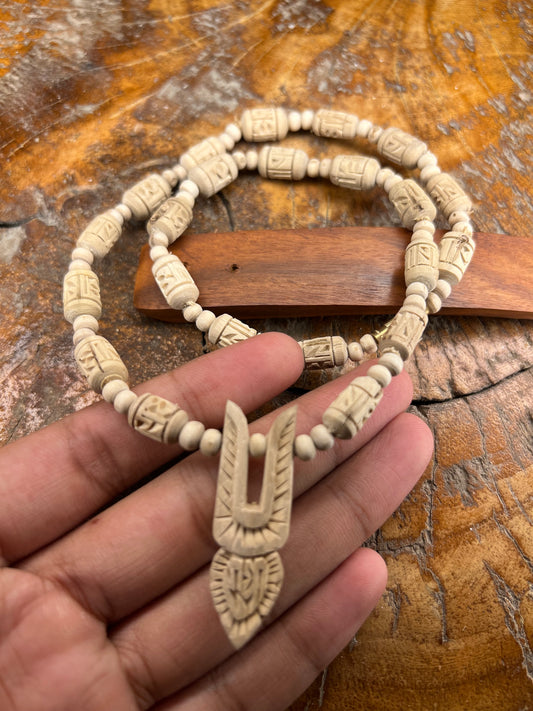 Radha Tilak Shape Tulsi Locket Kanthi Radha Name Beads & Round Beads