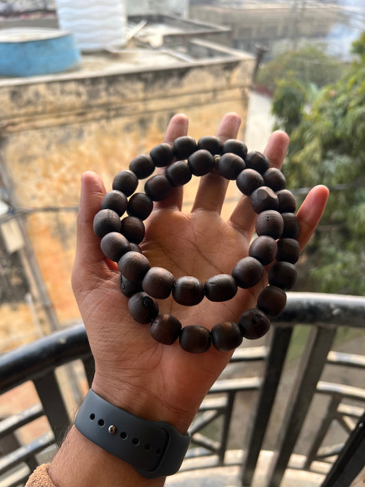 Round Black Beads Tulsi Mala (24inch) 15mm beads