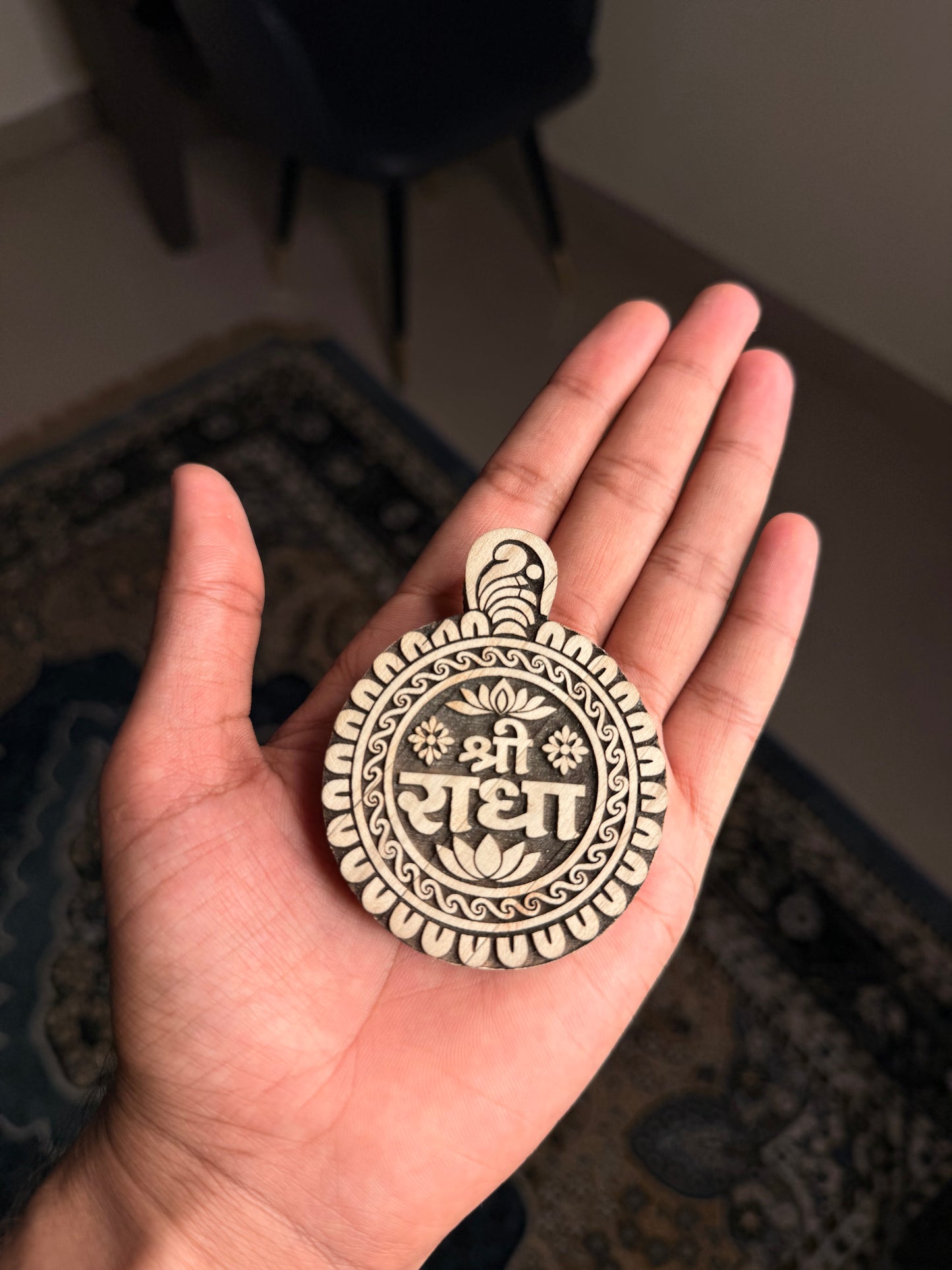 Shri Radha Name Seva Original Tulsi Wood Round Shape ЁЯМ╕