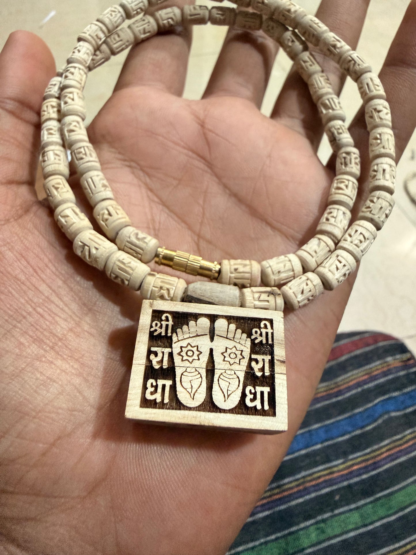 Shri ji Charan Bhaktmaal Locket & Radha Name Handcrafted Tulsi Beads Kanthi Mala