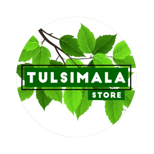 Tulsimala Store logo — green tulsi leaves behind the store name