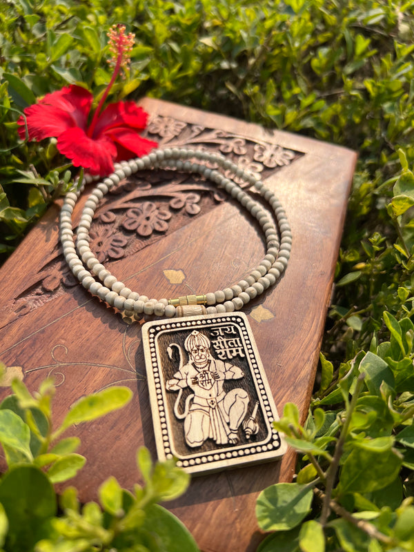 “Original Tulsi beads Hanuman Ji locket kanthi mala handmade in Vrindavan – 20 inch spiritual necklace”
