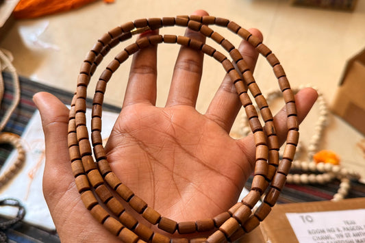 3 Round Brown Long Beads Kanthi Mala Original Tulsi Wood