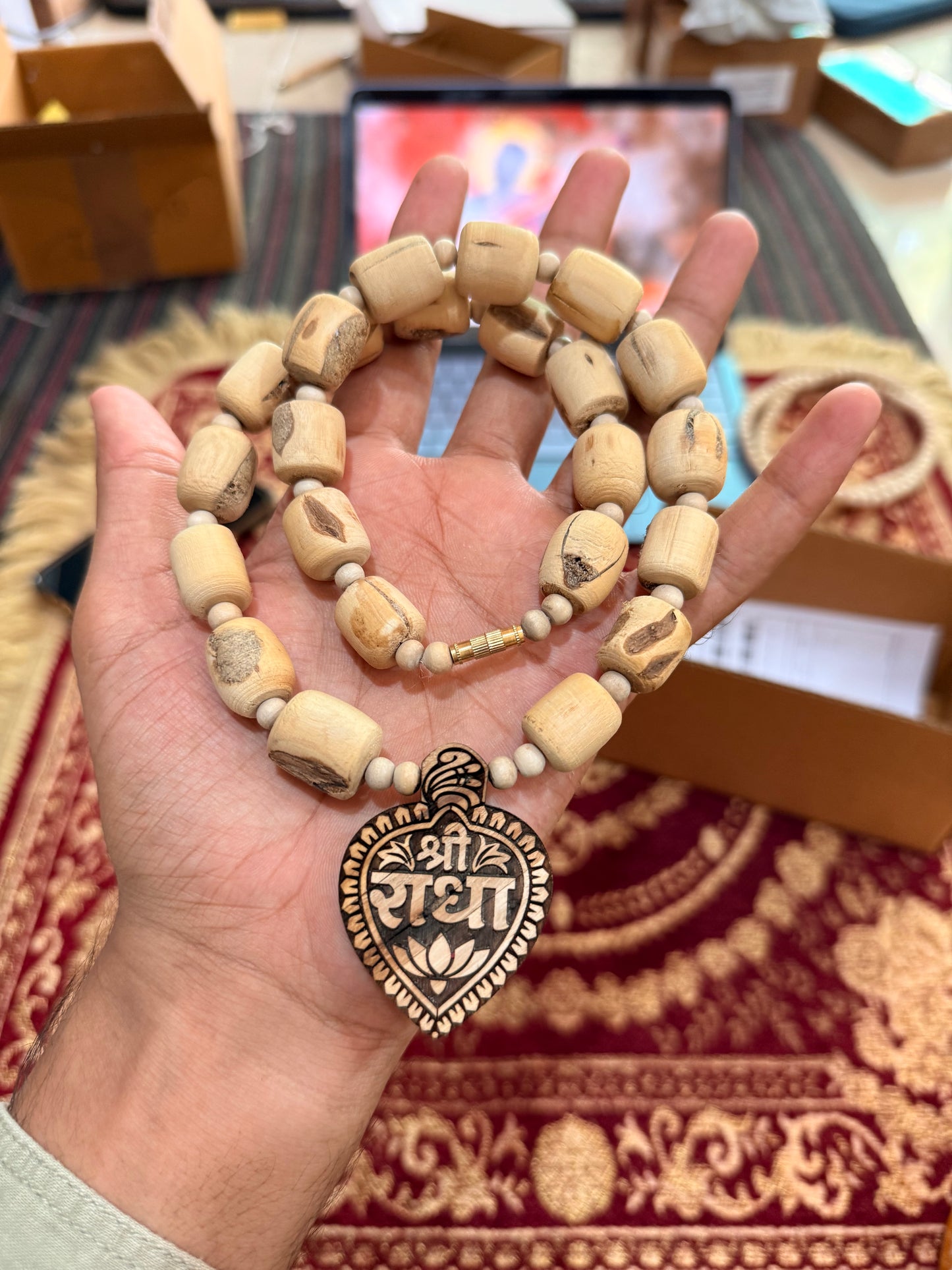 Shree Radha Name Tulsi Locket & Long Beads Tulsi Mala