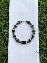 Tulsi Hand Bracelet Black Round Beads & German Silver Caps