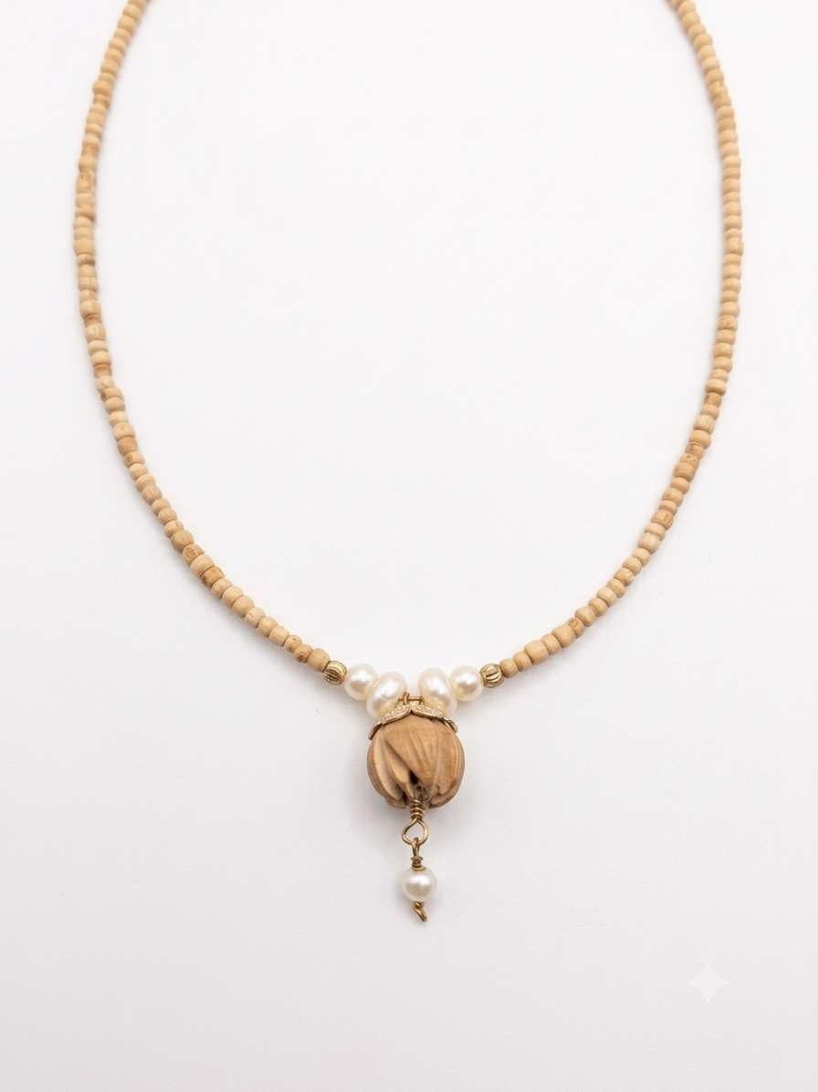 Lotus Tulsi Locket Small Beads Kanthi Mala