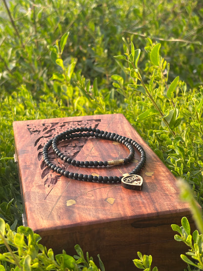 Shri Radha Locket , Black Tulsi Beads Kanthi Mala 18inch Tulsimalastore