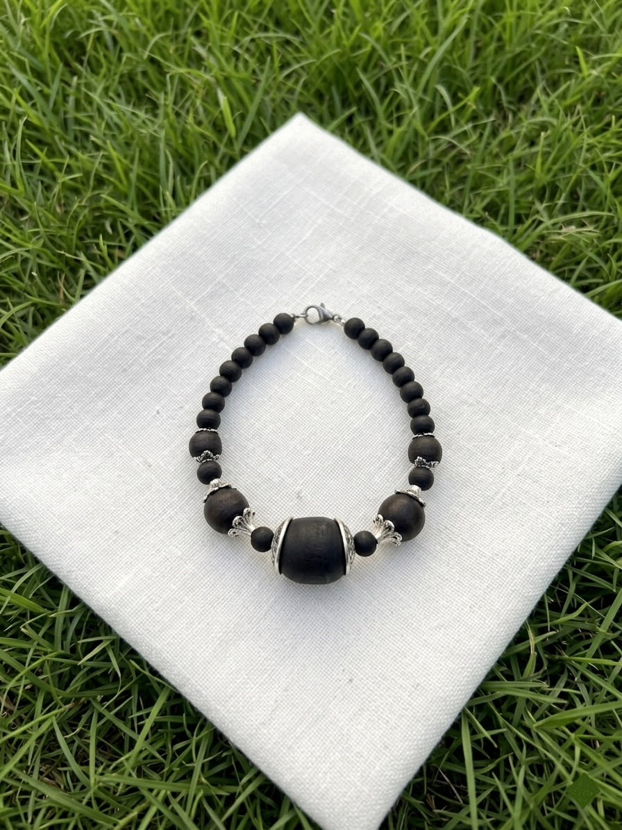 Tulsi Hand Bracelet With German Silver Caps