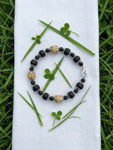 Tulsi Hand Bracelet Black Round Beads & German Silver caps