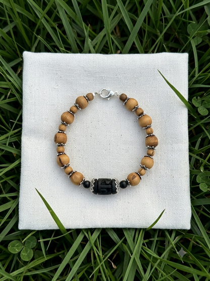 Tulsi Hand Bracelet Brown Round Beads & German Silver Caps