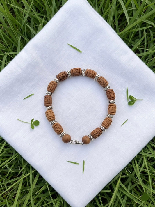 Tulsi Hand Bracelet Radha Name Brown Beads & German Silver caps