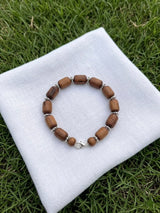 Tulsi Hand Bracelet Brown Long Beads with  German Silver Caps