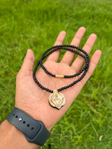 1 Round Radha Name Tulsi Locket & Black Tulsi Beads Kanthi