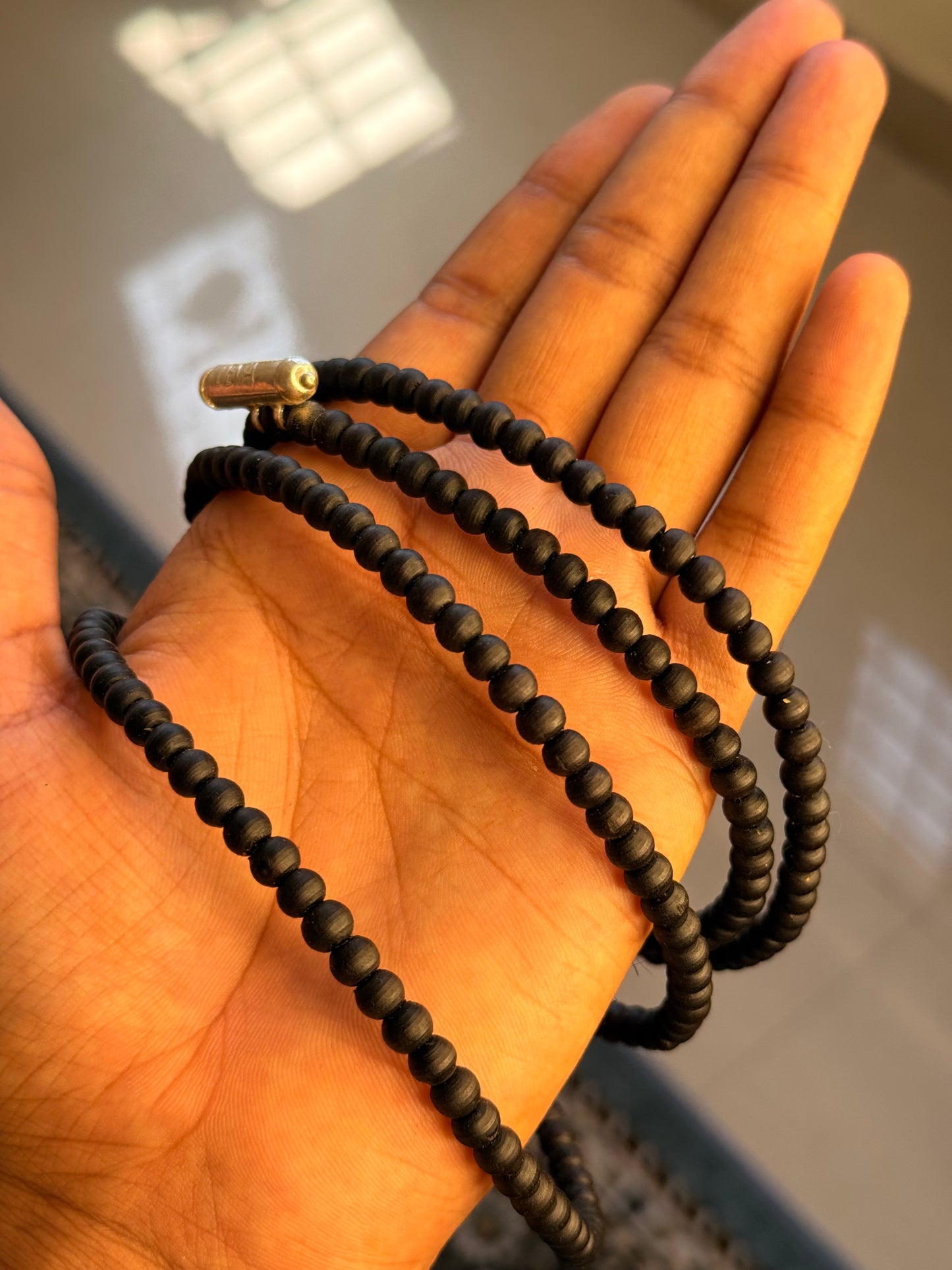 92.5 Silver Kavch Original Tulsi Kanthi Mala 3 Round Black Beads Kanthi Mala
