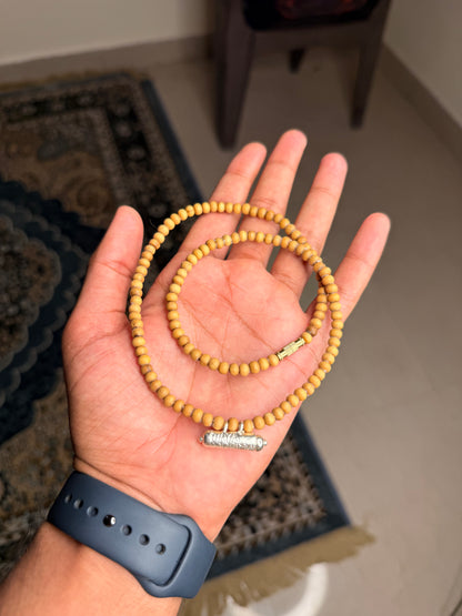92.5 Silver Kavch With Brown Ghee Dip Tulsi Kanthi Mala Round Beads (18inch)