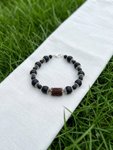 Tulsi Hand Bracelet Round Black Beads & German Silver Caps