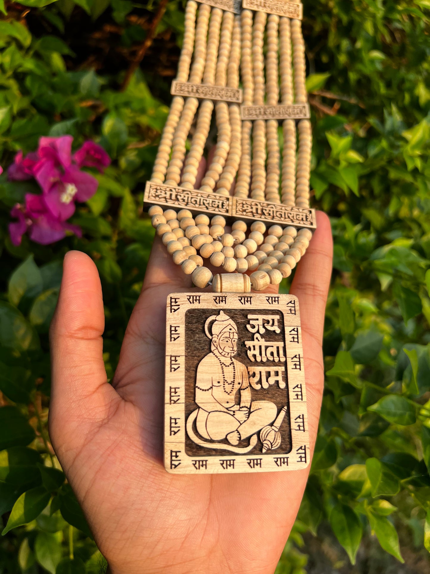 Original Tulsi Panch Mala Sitaram Bhaktmal tulsi Locket Mala- 100% Original Tulsi Beads and Locket Mala for Devotees- Mala Full Length 28 Inches + 3 Inches Locket Height Bead Size 6mm