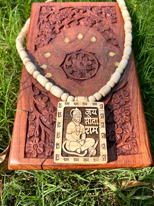 Sitaram Hanuman Ji Tulsi Locket & Long Round Beads Mala (24inch)