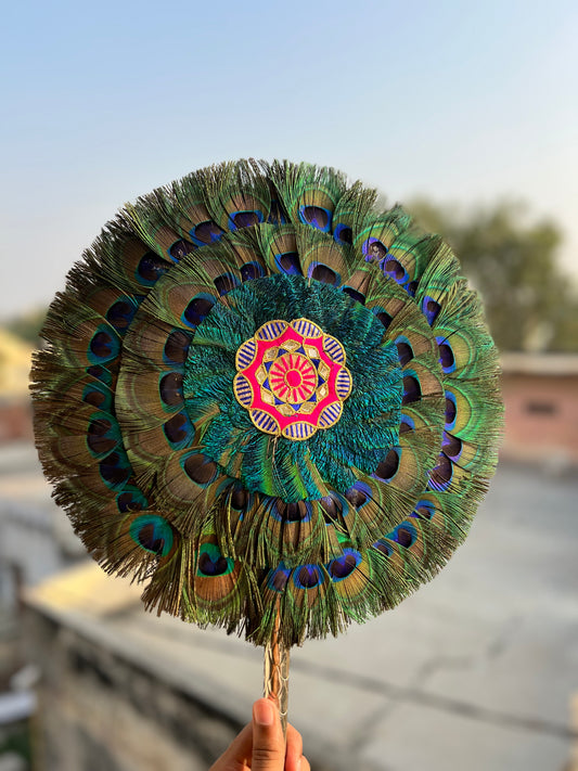 Natural Peacock Feather Fan/Mor Pankh for Laddu Gopal/Thakur Ji/Kanha Ji for Puja