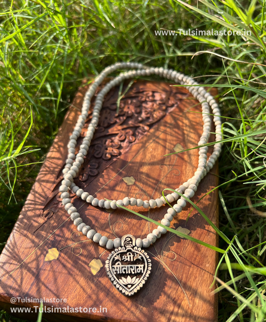 Sitaram Locket  2 Round Kanthi Mala Round Tulsi Beads & Locket also Made By Tulsi