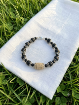 Tulsi Hand Bracelet Black Round Beads & German Silver Caps